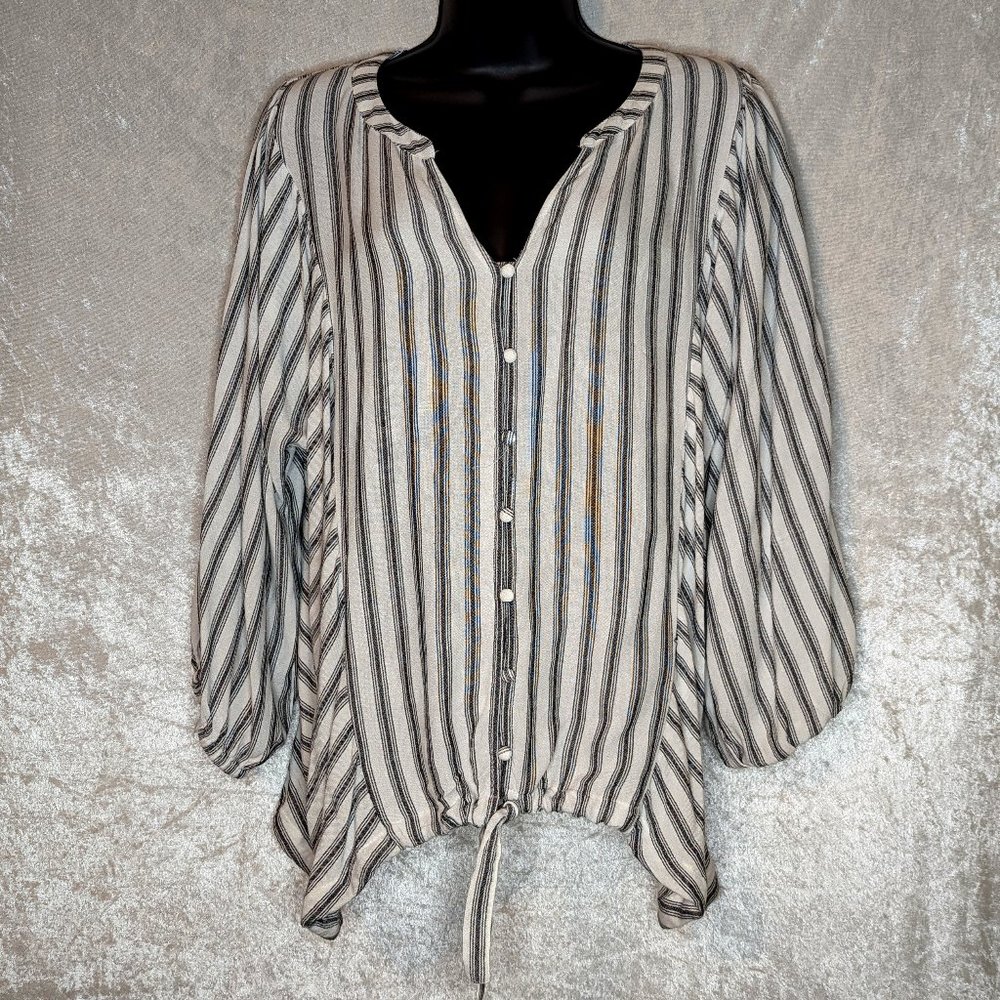 ANA Blue and White Striped Blouse Size Large